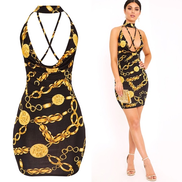 chain print bodycon dress